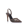 Jade Heel Chocolate Mesh & Lizard-Embossed Leather