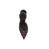 Jade Heel Chocolate Mesh & Lizard-Embossed Leather