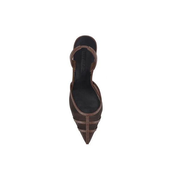 Jade Heel Chocolate Mesh & Lizard-Embossed Leather