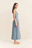 Ellsworth Bustier Gathered Midi Dress - Bleached Blue