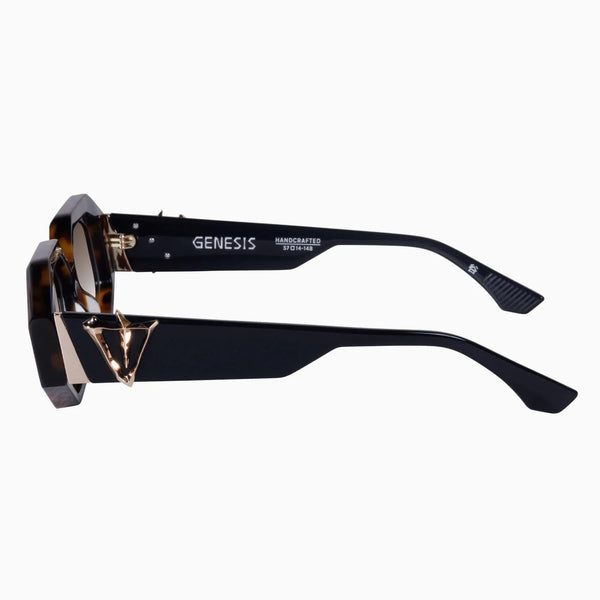 Genesis- Dark Amber Tort, Black Temple w. Gold Metal / Brown Gradient Lens