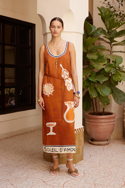 SOLEIL D'AMOUR SILK MIDI DRESS