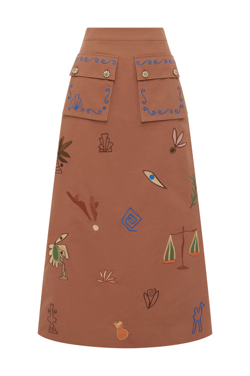 DUSTY EMBROIDERED MIDI SKIRT