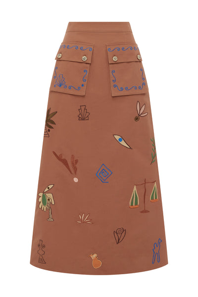 DUSTY EMBROIDERED MIDI SKIRT