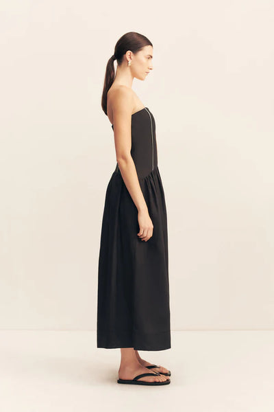 Billie Contrast Strapless Midi Dress - Black