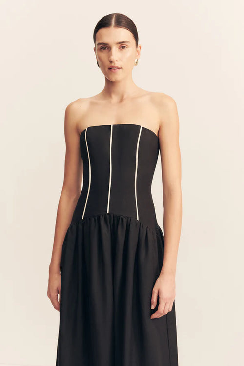 Billie Contrast Strapless Midi Dress - Black