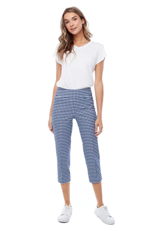 GINGHAM CROPPED PANT- BLUE AND WHITE