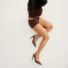 Jade Heel Chocolate Mesh & Lizard-Embossed Leather