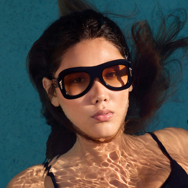 Bowery- Gloss Black w. Gold Metal / Orange Gradient Lens