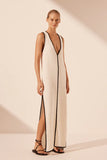 Lena Plunged Maxi Dress - Ivory/Black