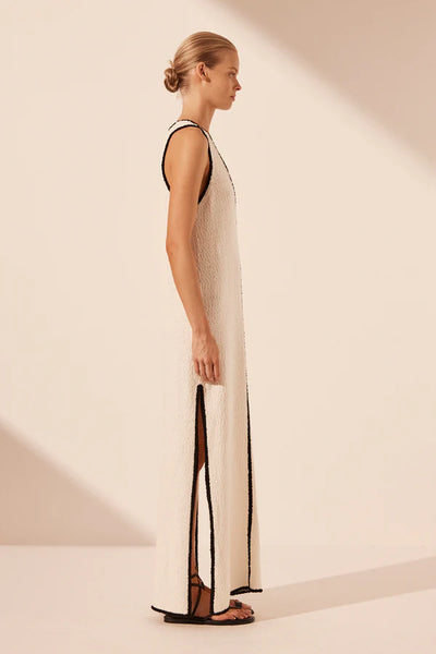 Lena Plunged Maxi Dress - Ivory/Black