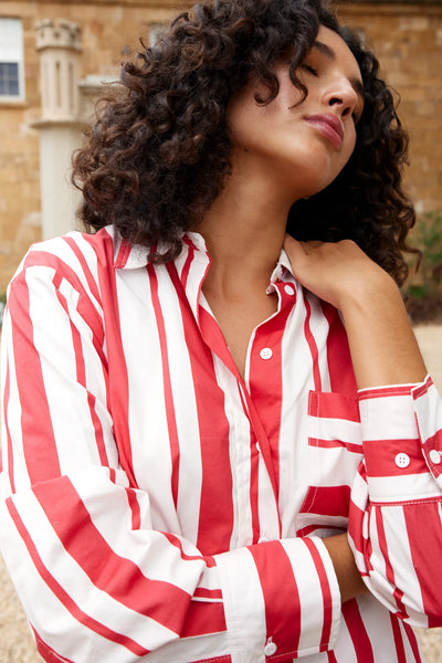 BUDDY SHIRT IN RUBY ANTIQUE STRIPE