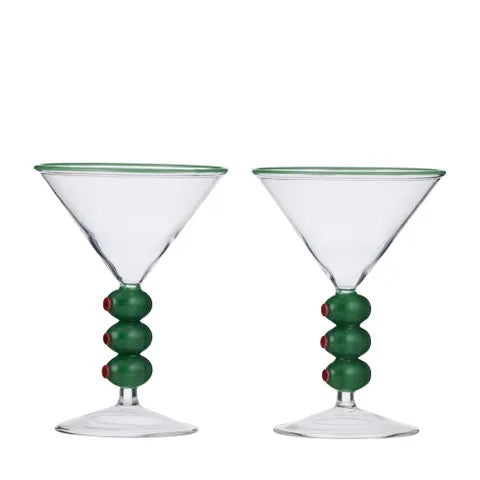 OLIVE S/2 COCKTAIL GLASS 11X15CM CLR/GRN