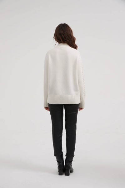 CABLE SLEEVE DETAIL KNIT- IVORY