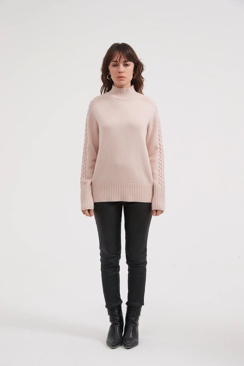 CABLE SLEEVE DETAIL KNIT- CHAMPAGNE KNIT