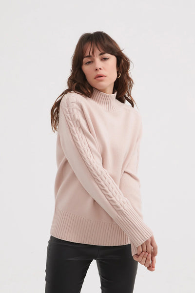 CABLE SLEEVE DETAIL KNIT- CHAMPAGNE KNIT