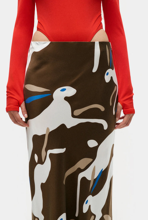 LONG BIAS CUT SKIRT - RABBIT DARK EARTH