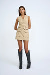 CARGO CROPPED WAISTCOAT - BEIGE