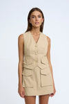 CARGO CROPPED WAISTCOAT - BEIGE