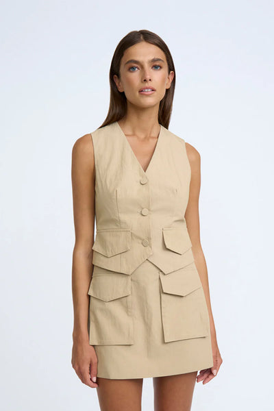 CARGO CROPPED WAISTCOAT - BEIGE