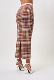 CAROLINA CHECK KNIT ANKLE SKIRT - BROWN PINK