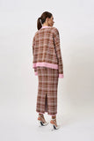 CAROLINA CHECK KNIT ANKLE SKIRT - BROWN PINK