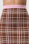 CAROLINA CHECK KNIT ANKLE SKIRT - BROWN PINK