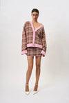 CAROLINA CHECK KNIT CARDI - BROWN PINK