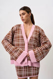 CAROLINA CHECK KNIT CARDI - BROWN PINK