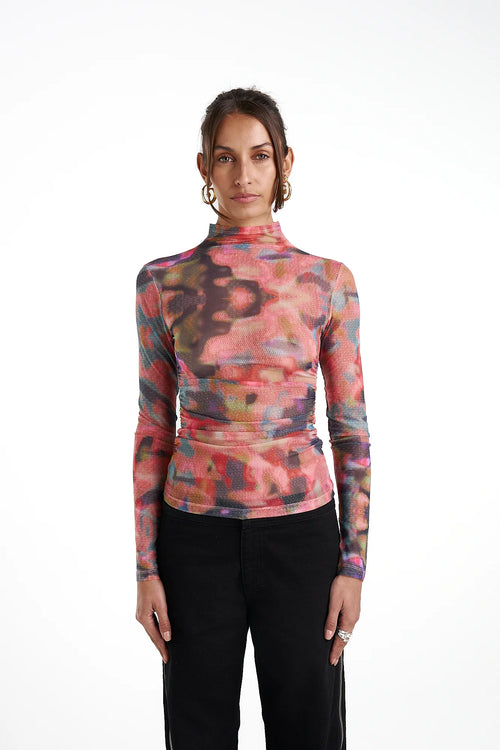 LS RUCHED HIGH NECK TOP - CHAMO