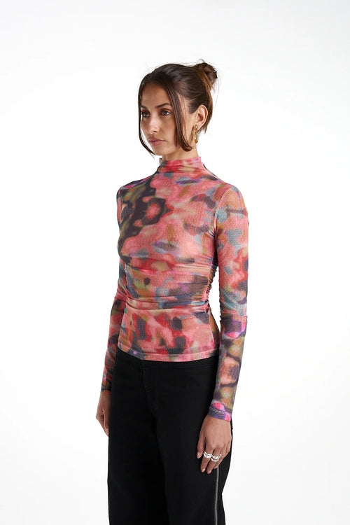 LS RUCHED HIGH NECK TOP - CHAMO