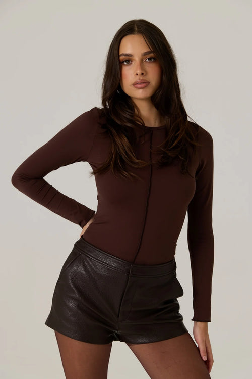 Stevie Vegan Leather Short - Dark Truffle