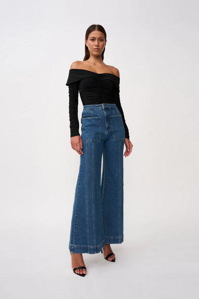 DELLA DENIM WIDE LEG JEAN - BLUE WASH