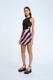 EVIA STRIPE MINI SKIRT - CANDY BLACK PINK