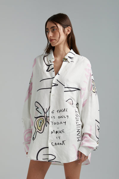 OVERSIZED LS SHIRT-GRAFFITI BUTTERFLY