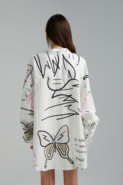 OVERSIZED LS SHIRT-GRAFFITI BUTTERFLY