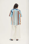 SANTANA - COLLARED SHIRT- BIG WAVE PRINT SILK COTTON VOILE