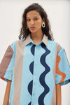 SANTANA - COLLARED SHIRT- BIG WAVE PRINT SILK COTTON VOILE