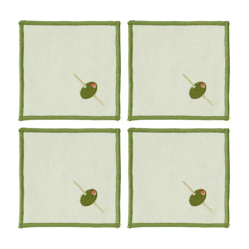 OLIVE S/4 COTTON EMB'D COASTER 10X10CM