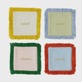 CHEERS S/4 COTTON EMB'D COASTER 10X10CM