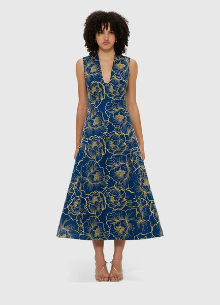 Nicola V Neck Midi Dress - Marine Blue