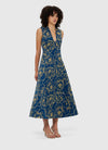 Nicola V Neck Midi Dress - Marine Blue