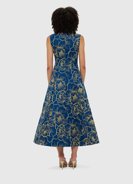 Nicola V Neck Midi Dress - Marine Blue