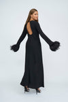 MIRANDA FEATHER CUFF FULL LENGTH DRESS - BLACK