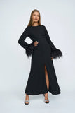 MIRANDA FEATHER CUFF FULL LENGTH DRESS - BLACK