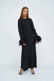 MIRANDA FEATHER CUFF FULL LENGTH DRESS - BLACK