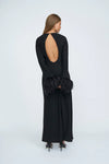 MIRANDA FEATHER CUFF FULL LENGTH DRESS - BLACK