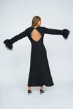 MIRANDA FEATHER CUFF FULL LENGTH DRESS - BLACK