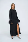 MIRANDA FEATHER CUFF FULL LENGTH DRESS - BLACK