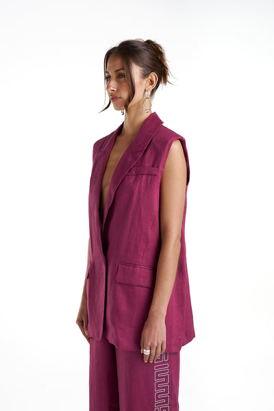 Sleeveless Blazer- Plum